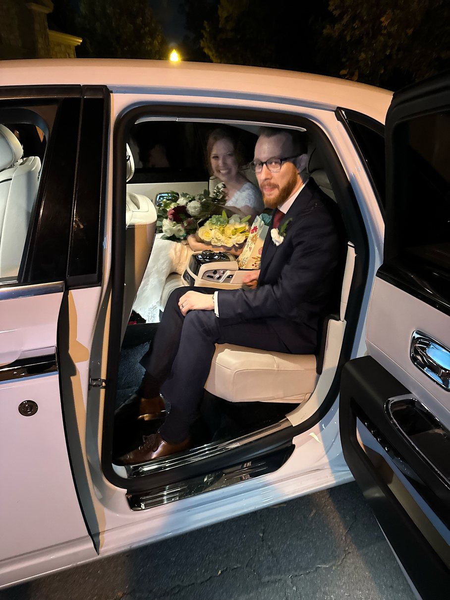 Couple in the rear cabin of a Burks vehicle