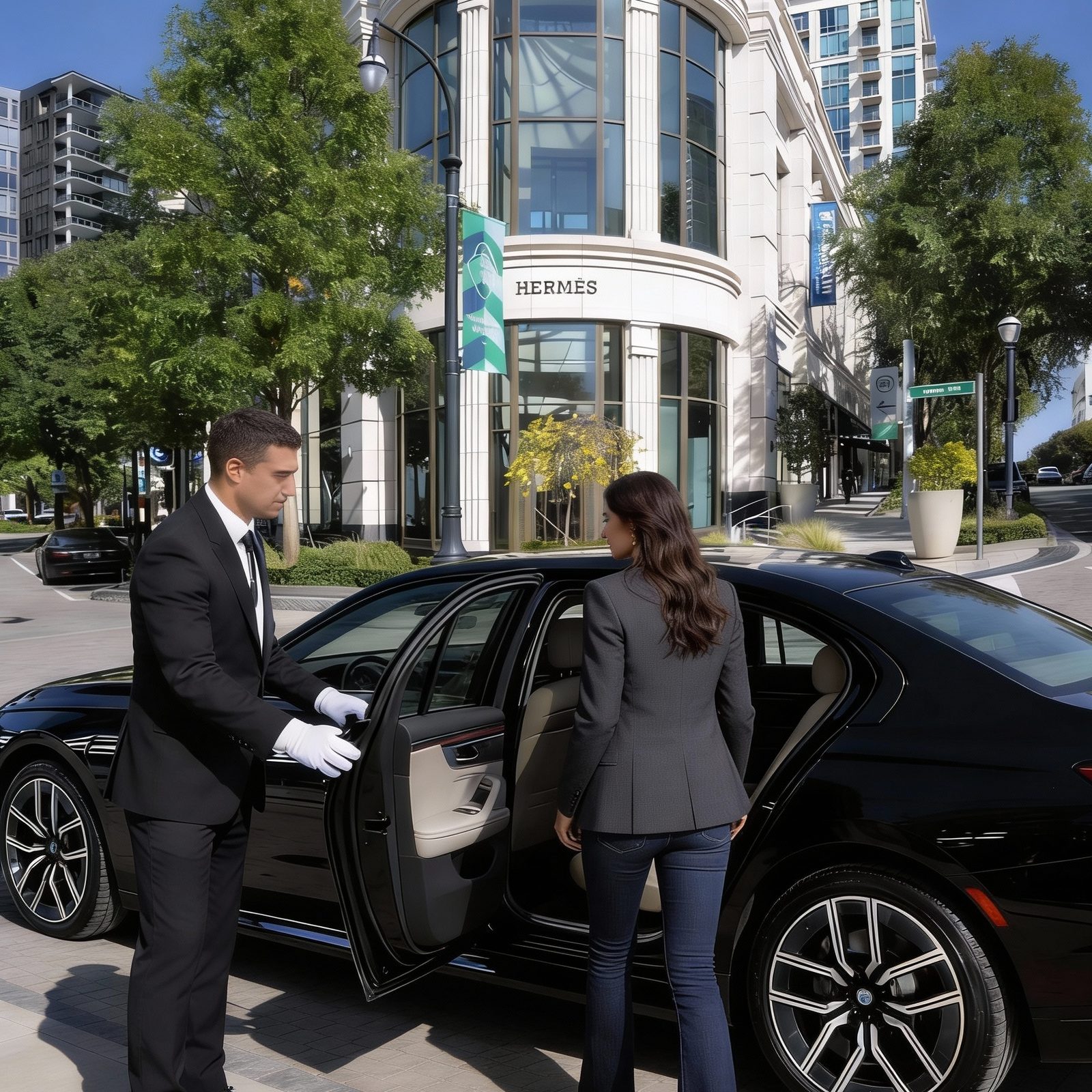 Chauffeur opening the door for a client