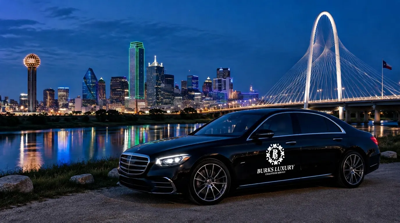 Dallas skyline with a Burks car